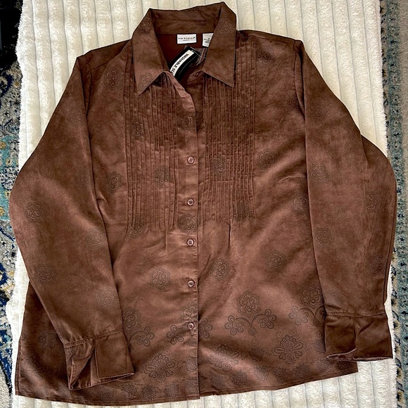 Brown Faux Suede Button-up by Kim Rogers - Picture 1 of 6